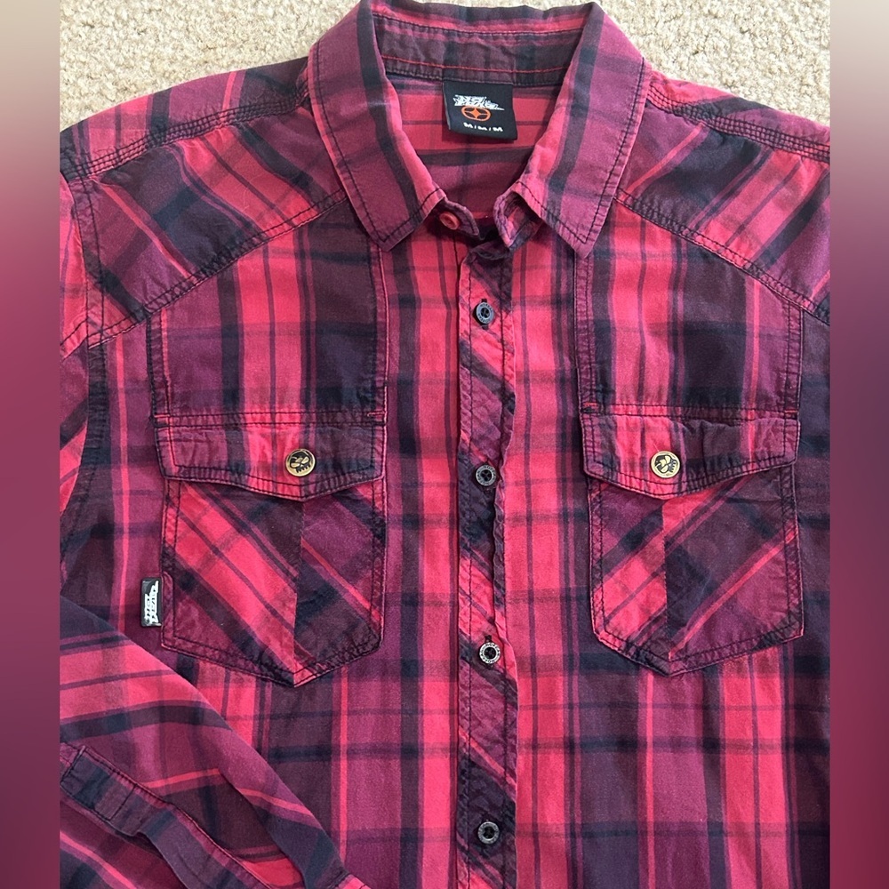 Y2K No Fear Men’s Medium Long Sleeve Button Down Plaid Shirt - Picture 12 of 12